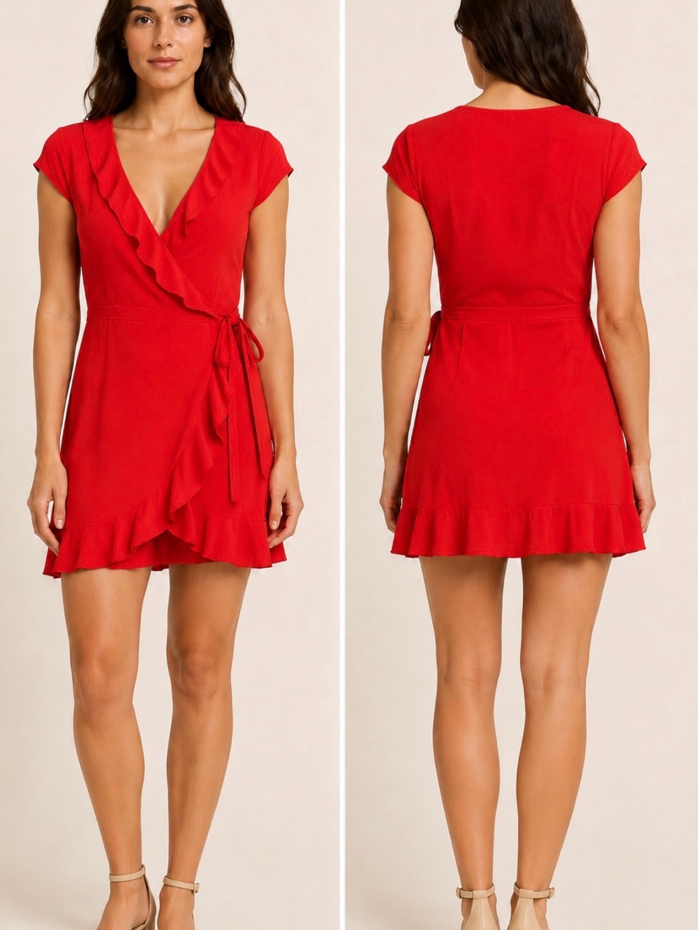 Aritzia Sunday Best Red Ruffle Wrap Mini Dress Size 2